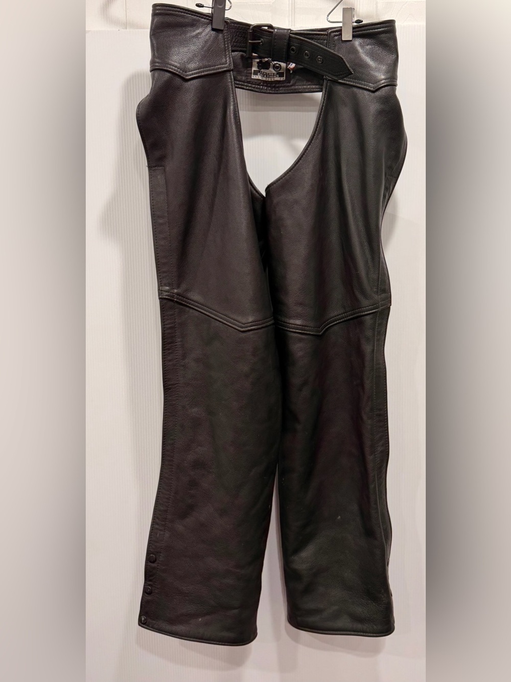 Men's Black Wide-Leg Leather Chaps with Belted Waist